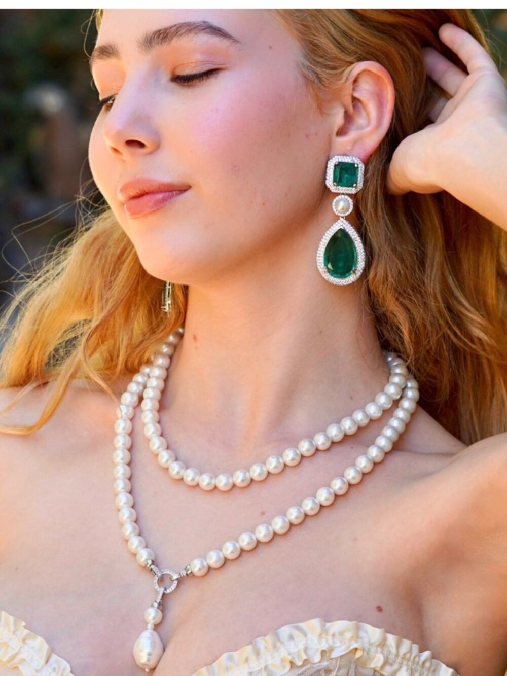 Pearl and Faux Emerald Earrings